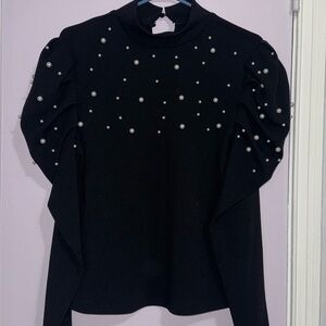 SHEIN Elegant Black Blouse with Pearl Embellishments